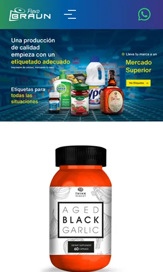 Vista móvil del sitio Flexobraun con productos y soluciones industriales