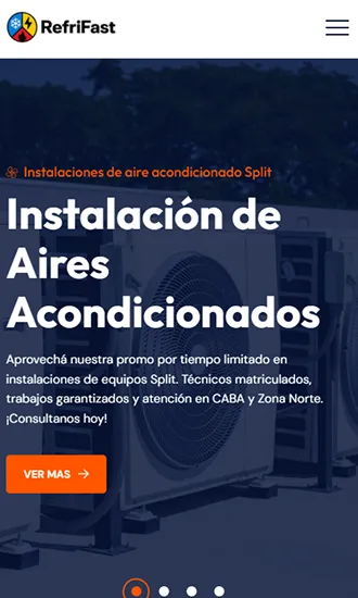 Vista móvil del sitio Refrifast con cotización de equipos de refrigeración