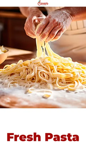 Vista móvil del sitio Ciccio's Pasta con pedidos de pastas frescas y delivery