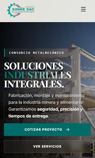 Vista mobile del sitio de Sinmesac – constructora argentina con obras de ingeniería civil