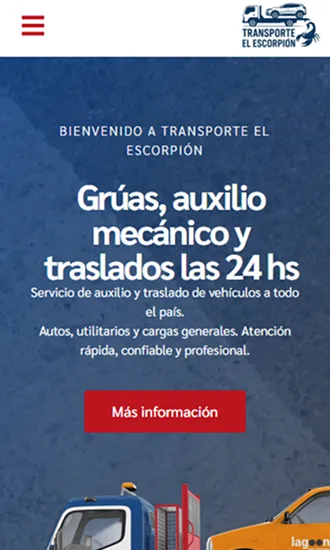 Vista móvil del sitio Transporte Escorpión con cotización de flete online
