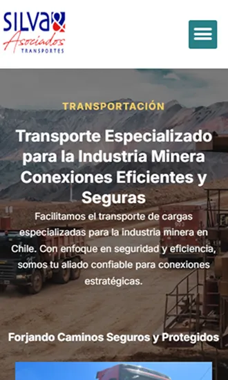 Vista móvil del sitio Transporte Silva con cotización de flete y zonas de cobertura