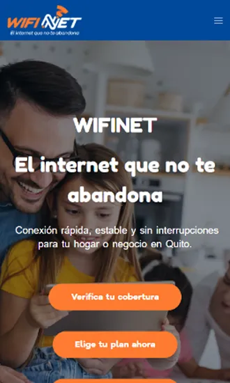 Vista móvil del sitio WifiNet con planes y autogestión de clientes