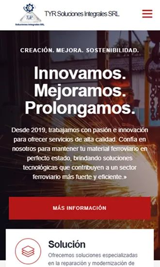 Vista móvil del sitio TYR Soluciones Integrales con servicios integrales para empresas