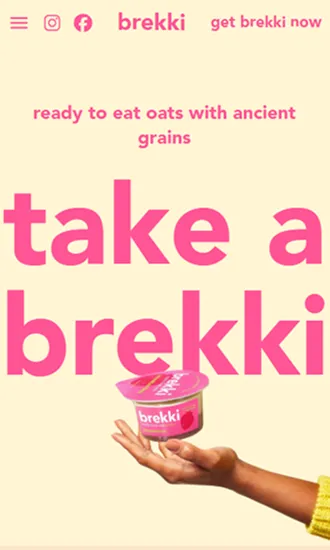 Vista móvil del sitio Brekki con pedidos de desayuno saludable y opciones naturales