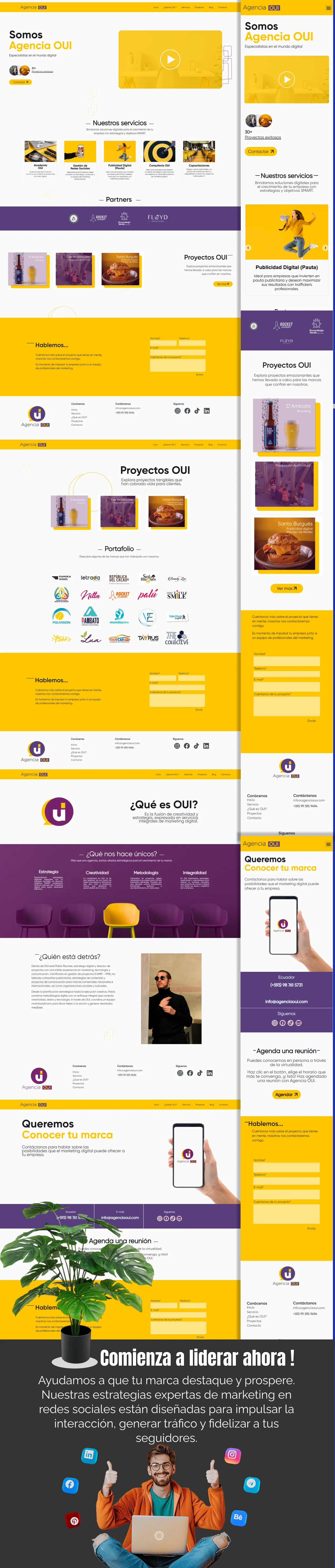 Vista desktop del sitio de Agencia OUI con diseño editorial y portfolio de proyectos de branding