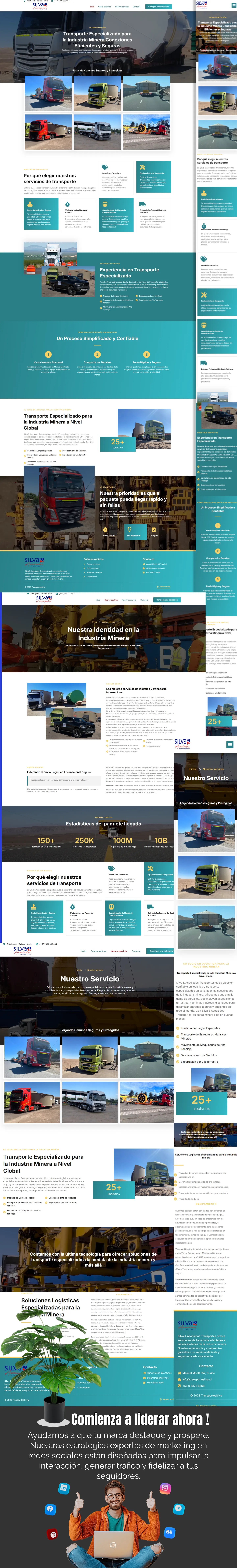 Vista desktop del sitio Transporte Silva con servicios de distribución y cobertura de rutas