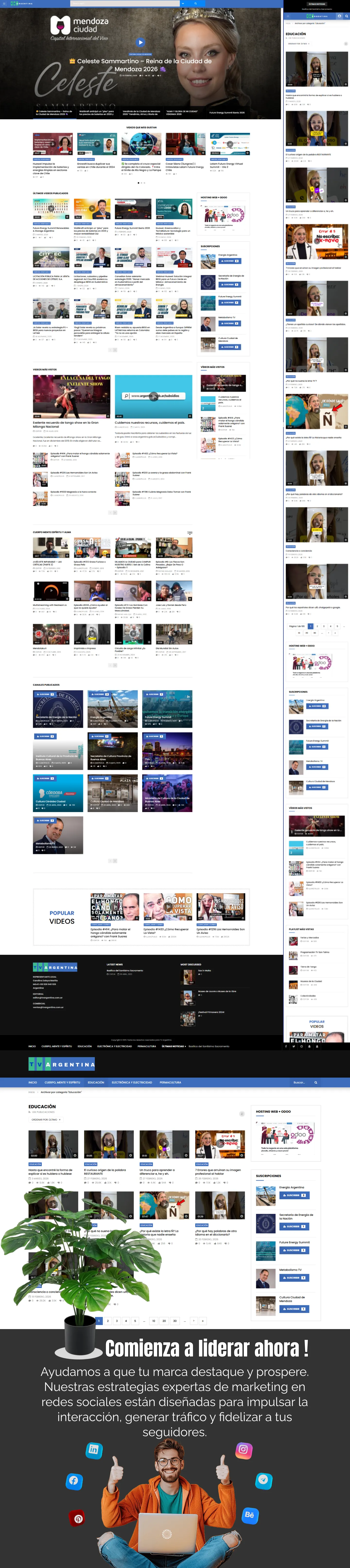 Vista desktop del sitio corporativo de TV Argentina – producción audiovisual nacional